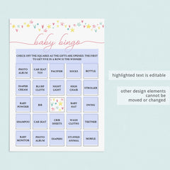 Baby bingo template for girl baby sprinkle by LittleSizzle