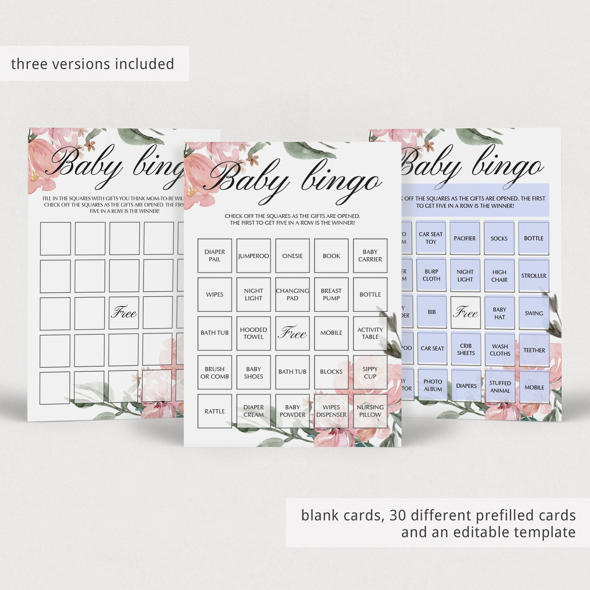 Pink and green baby shower bingo game download by LittleSizzle