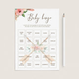 Tribal Floral Baby Shower Bingo Cards Printable