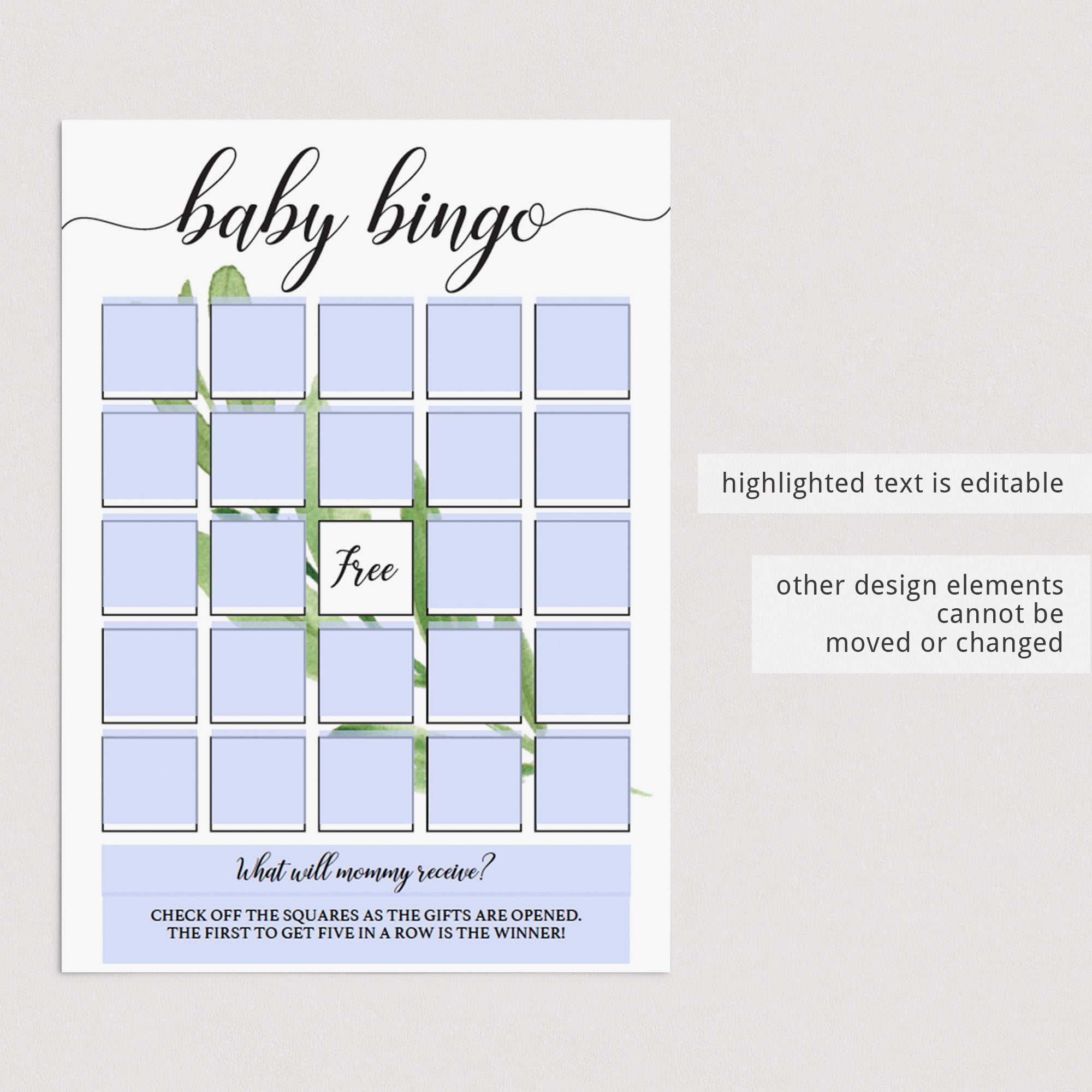 Editable Baby Bingo Template by LittleSizzle