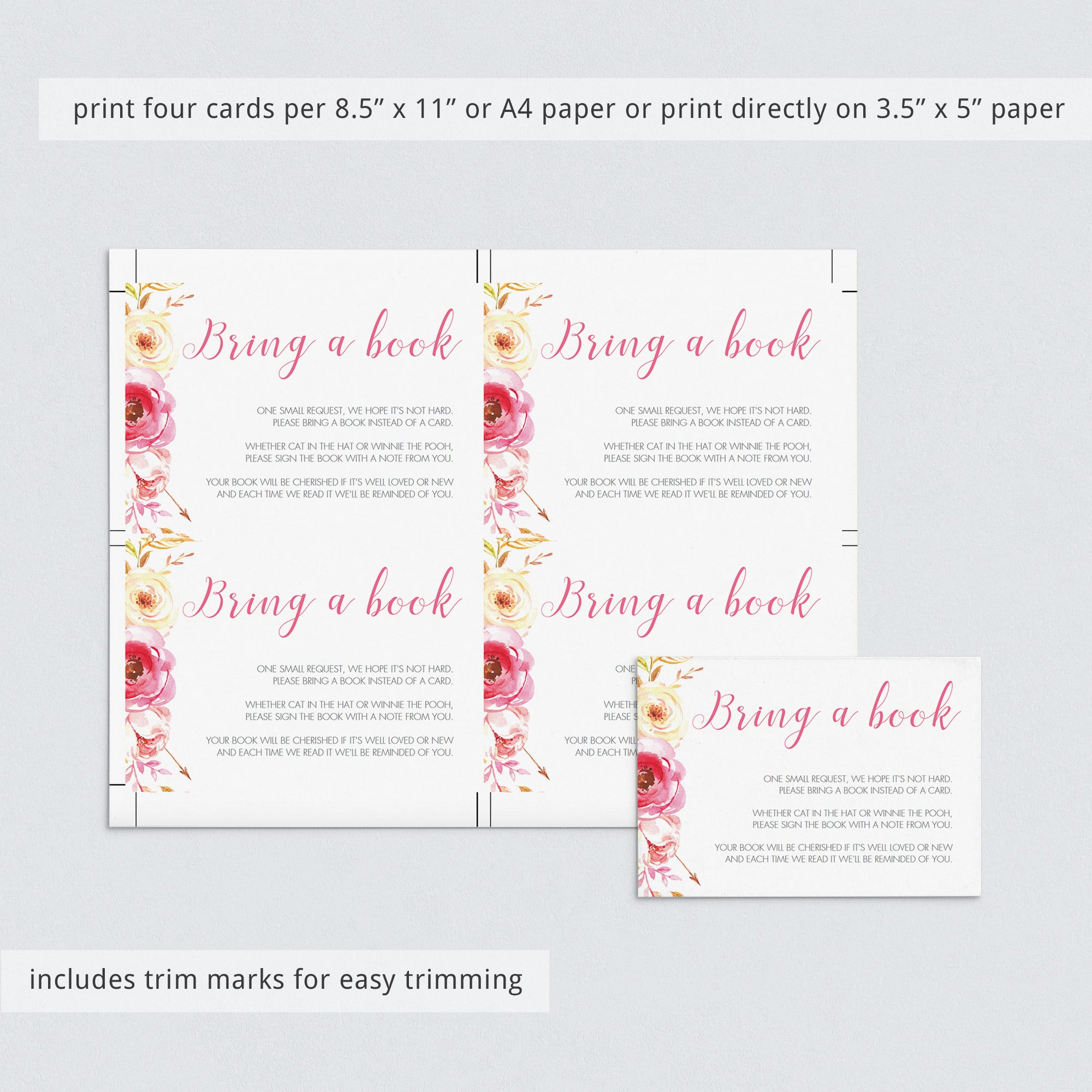 Pink flowers baby shower book cards by LittleSizzle