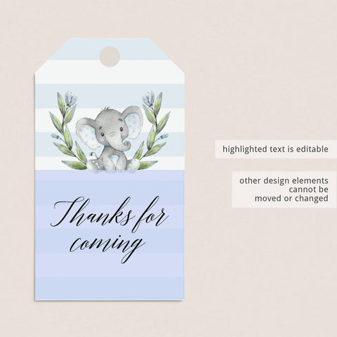 Elephant themed baby shower favor tag template | instant download ...