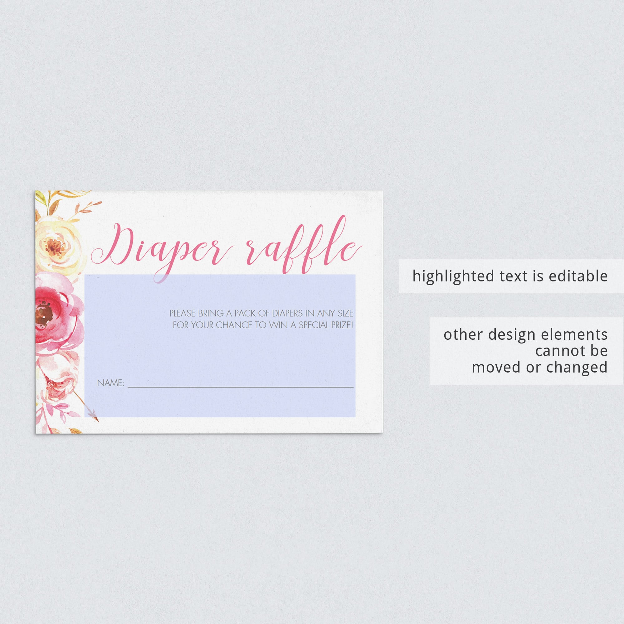 Floral baby shower diaper raffle ticket template by LittleSizzle