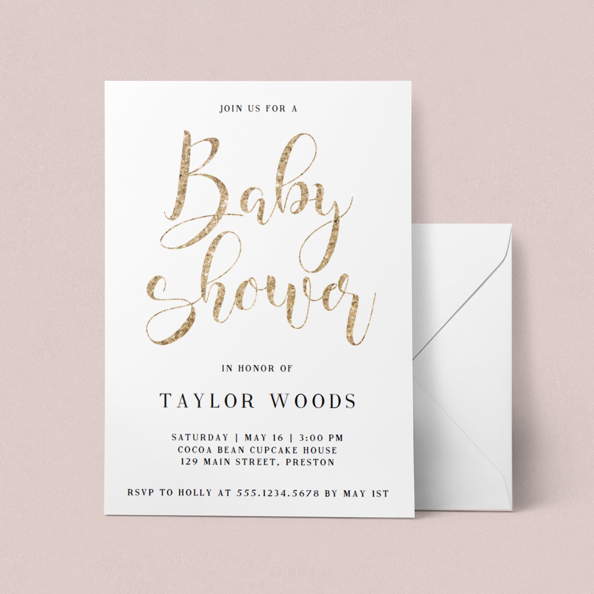 Printable baby shower invitation gold by LittleSizzle