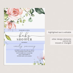 Blush Floral Baby Shower Invitations Download