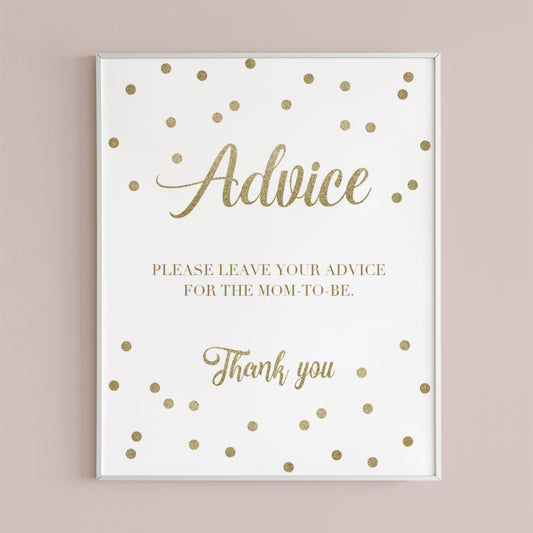 Gold baby shower advice sign printable by LittleSizzle
