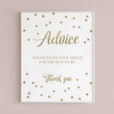 Gold baby shower advice sign printable by LittleSizzle