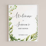 Welcome To Baby Shower Sign PDF Template Green Leaves