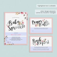 Pink flowers baby sprinkle invitation template by LittleSizzle