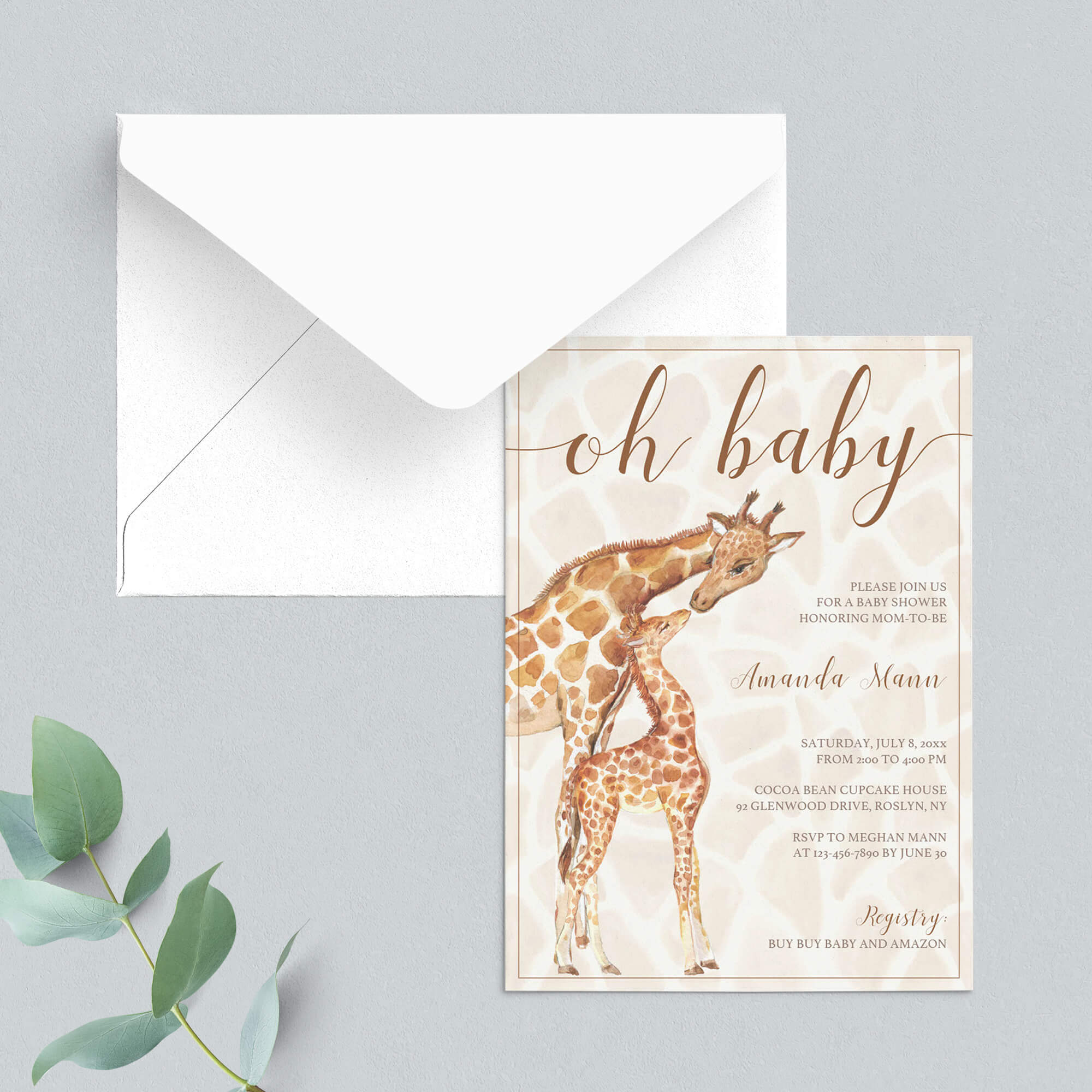 Oh Baby Baby Shower Invitation Template Giraffe Themed by LittleSizzle