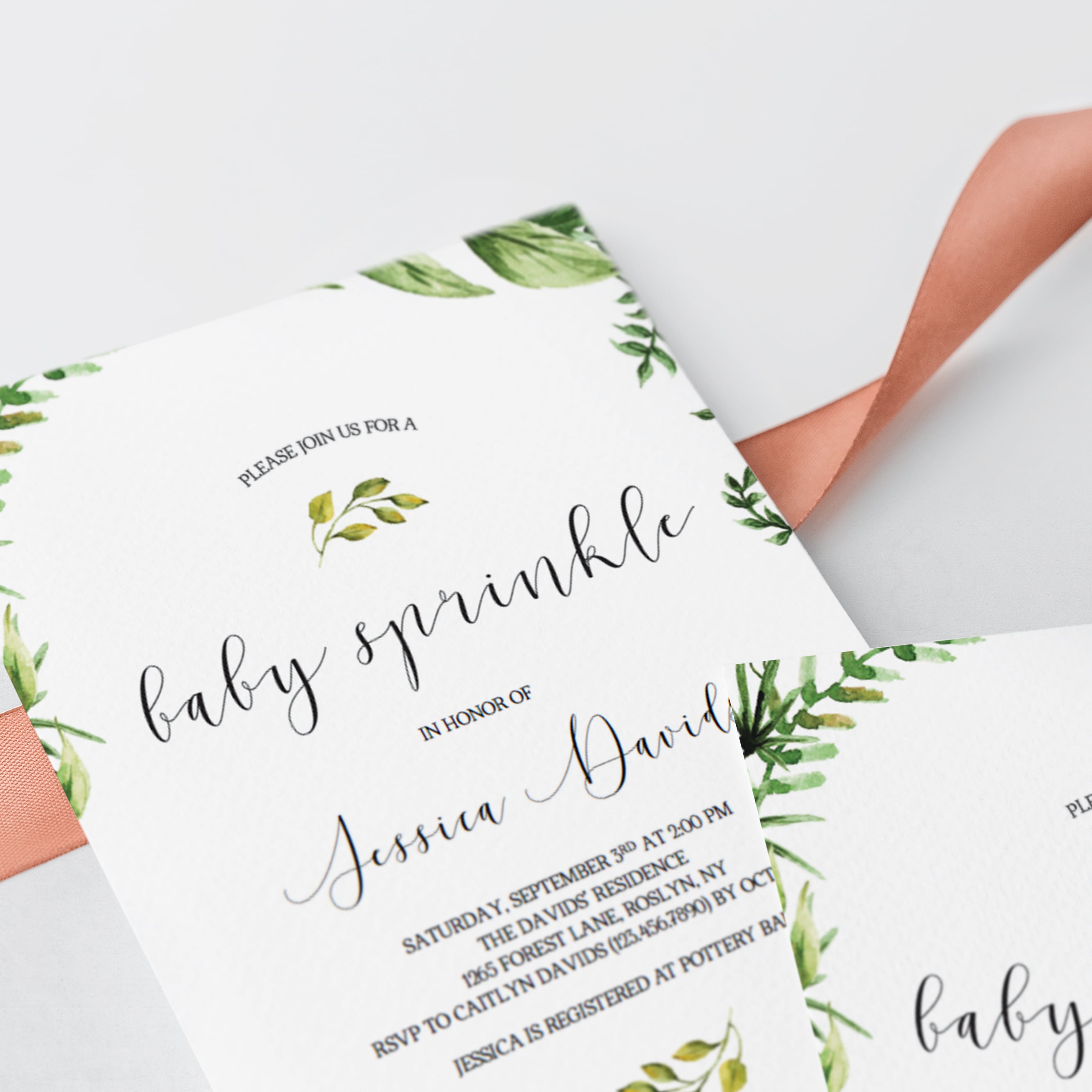 Watercolor greenery babysprinkle invitation download by LittleSizzle