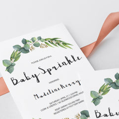 Eucalyptus leaf baby sprinkle invitations by LittleSizzle
