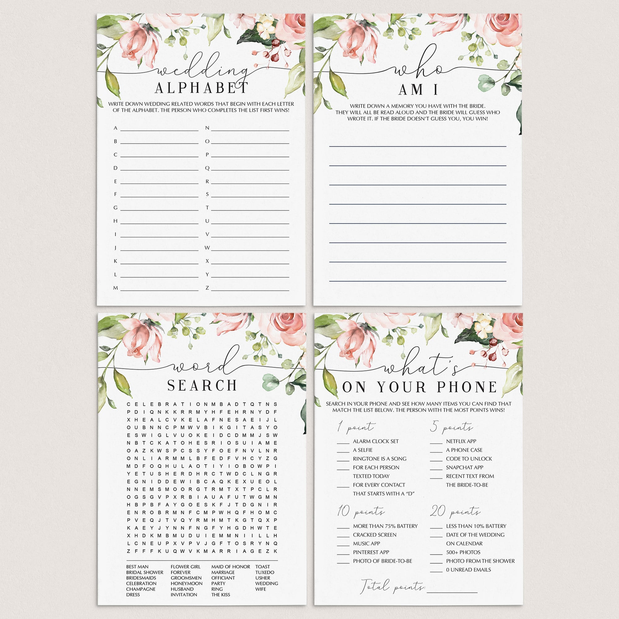 editable bridal shower games set templates by LittleSizzle