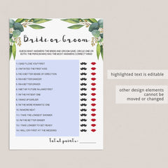 editable bridal shower games printable greenery