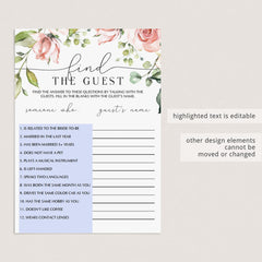 botanical bridalshower find the guest game printable