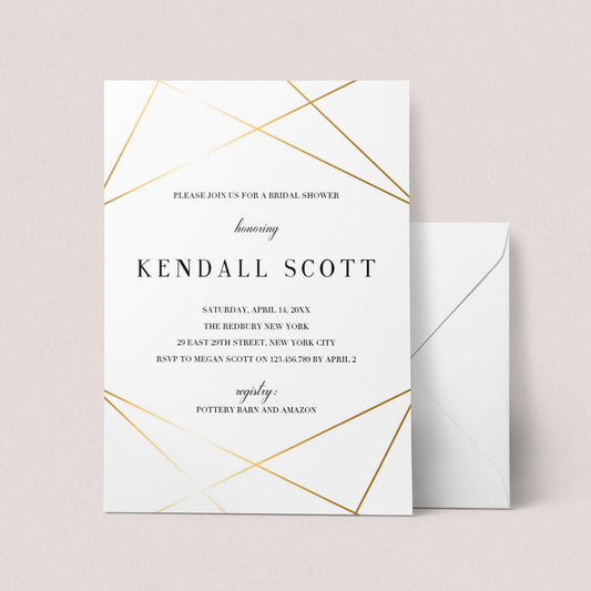 Geometric Bridal Shower Invitation Template Gold by LittleSizzle