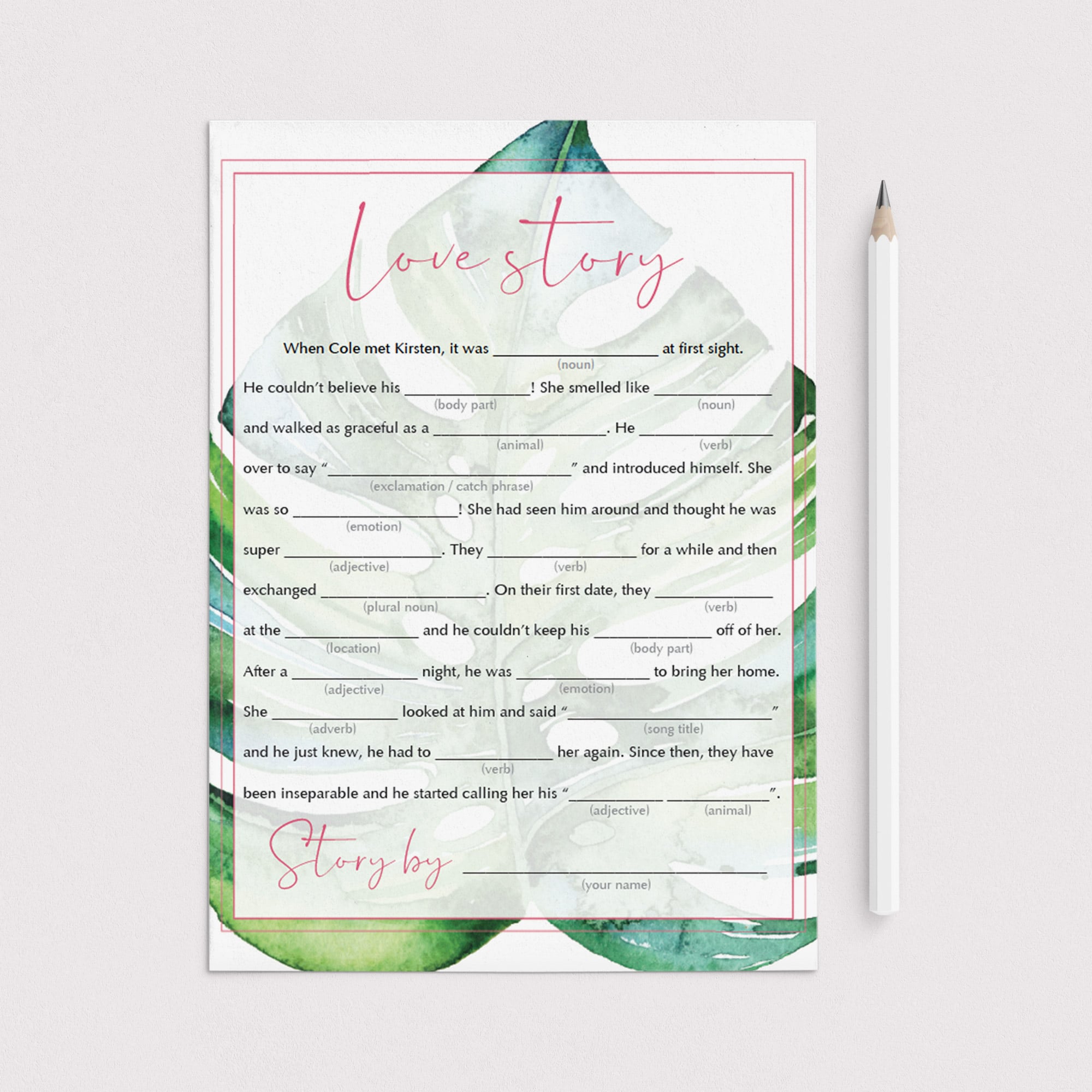 watercolor monstera leaf wedding shower games printable by LittleSizzle