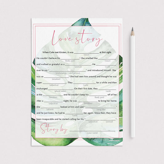 watercolor monstera leaf wedding shower games printable by LittleSizzle