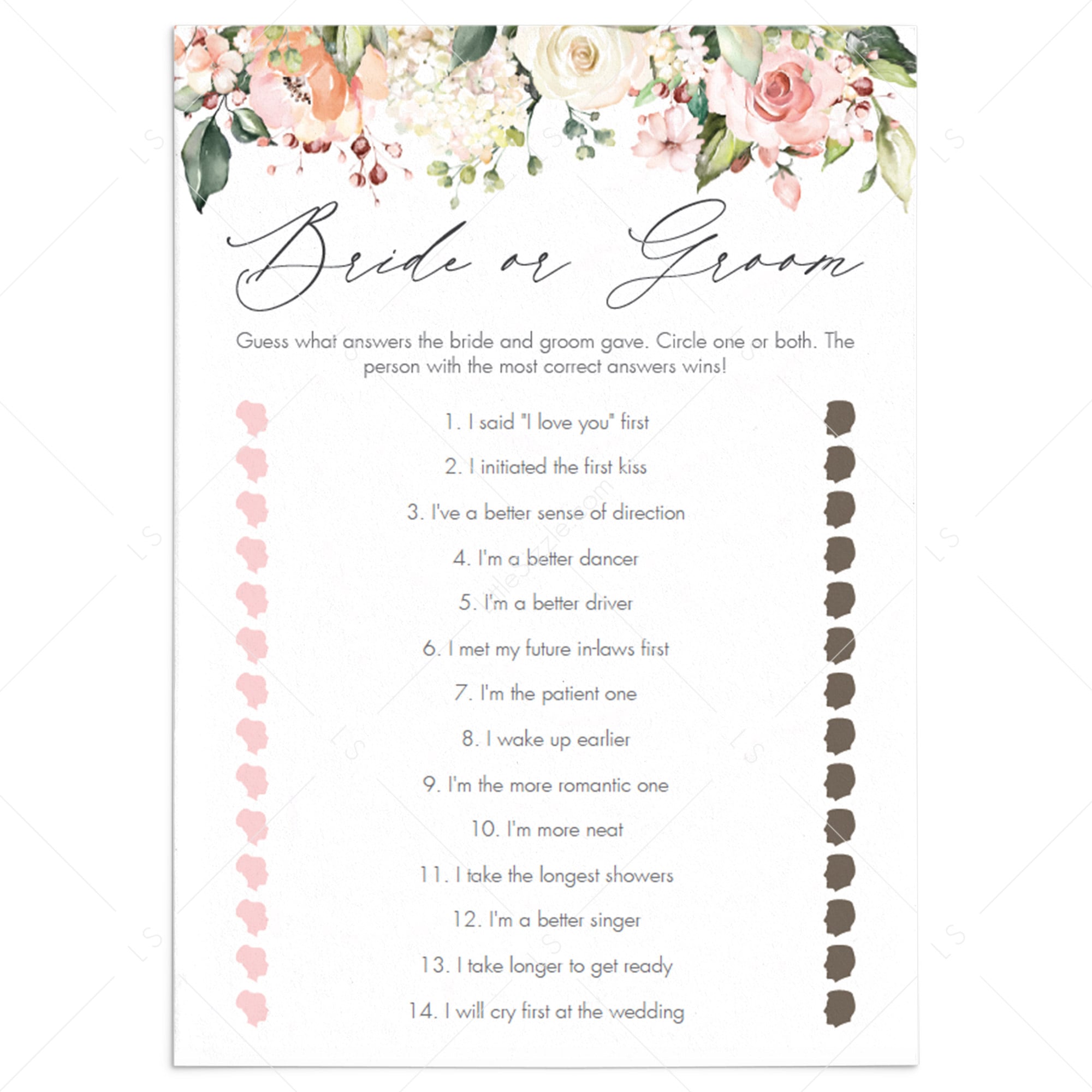 editable bride or groom bridal shower game templates by LittleSizzle