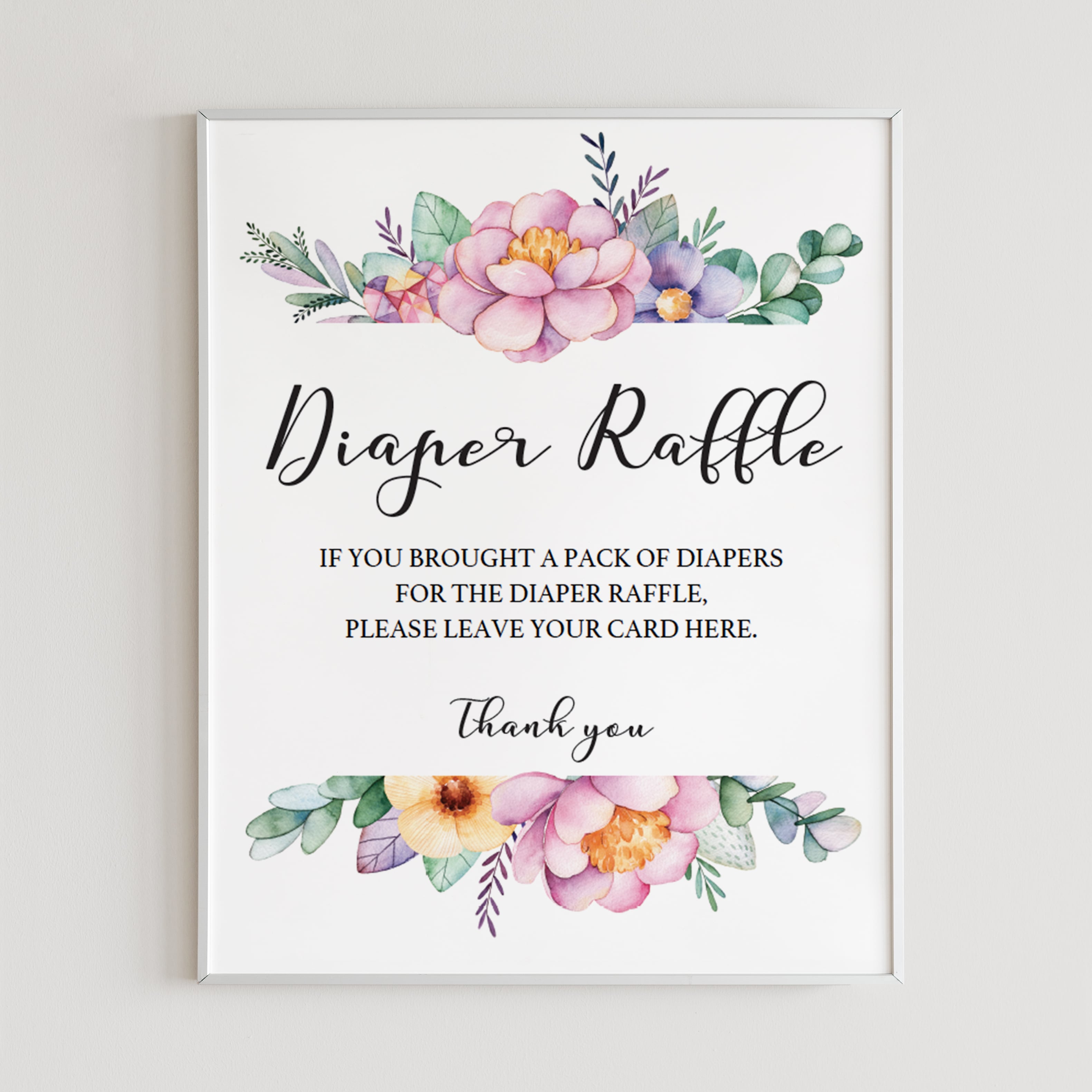 Floral sign for baby shower diaper raffle tickets by LittleSizzle