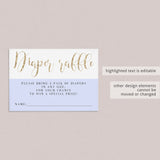 Close-up of gold calligraphy diaper raffle ticket printable by LittleSizzle