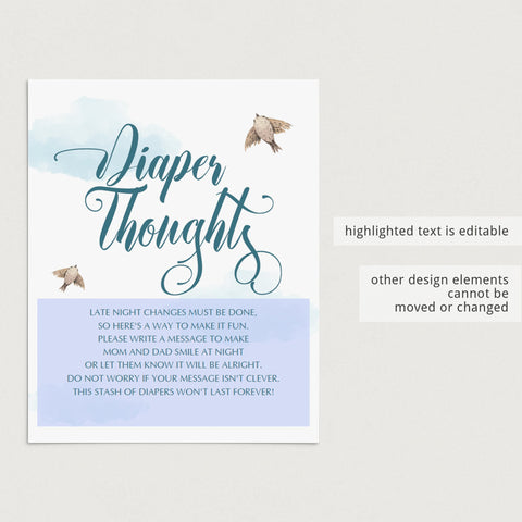 Printable Diaper Thoughts Station sign for blue baby shower – LittleSizzle