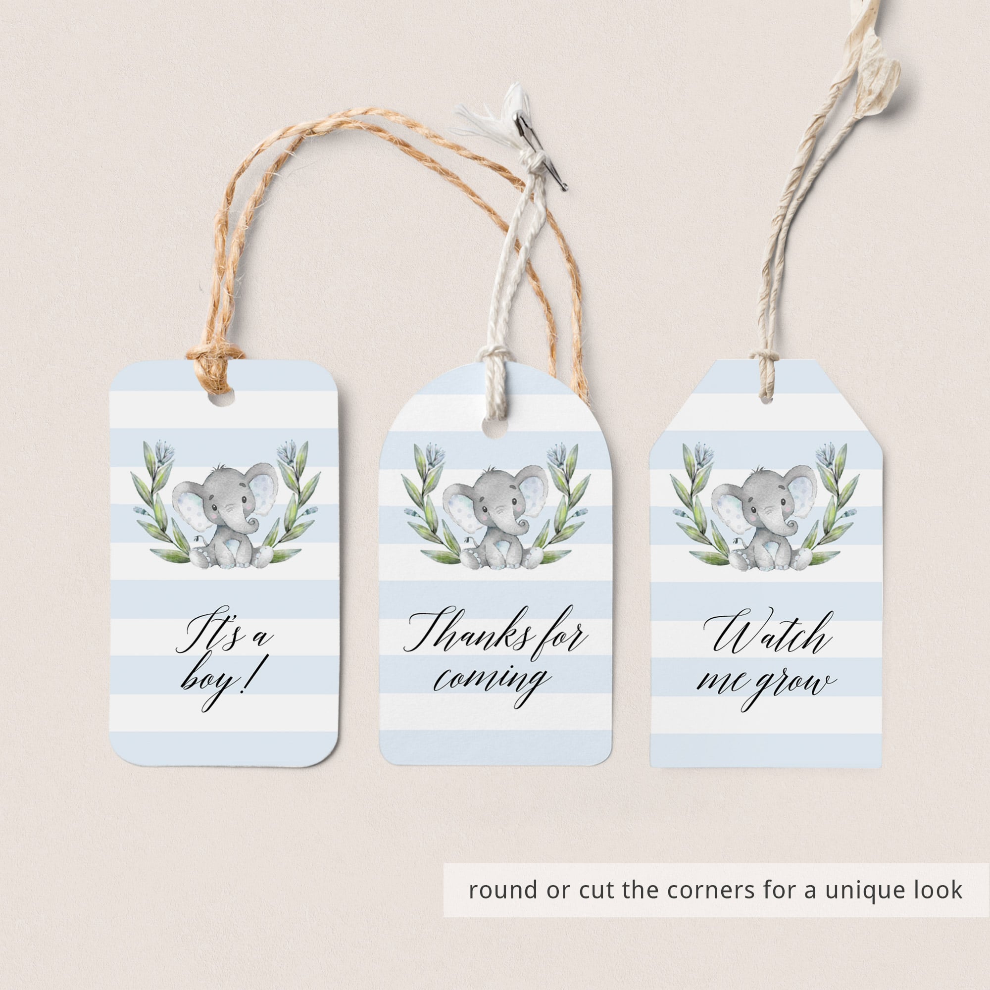 Elephant baby shower favor tag printable by LittleSizzle
