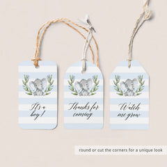 Elephant baby shower favor tag printable by LittleSizzle