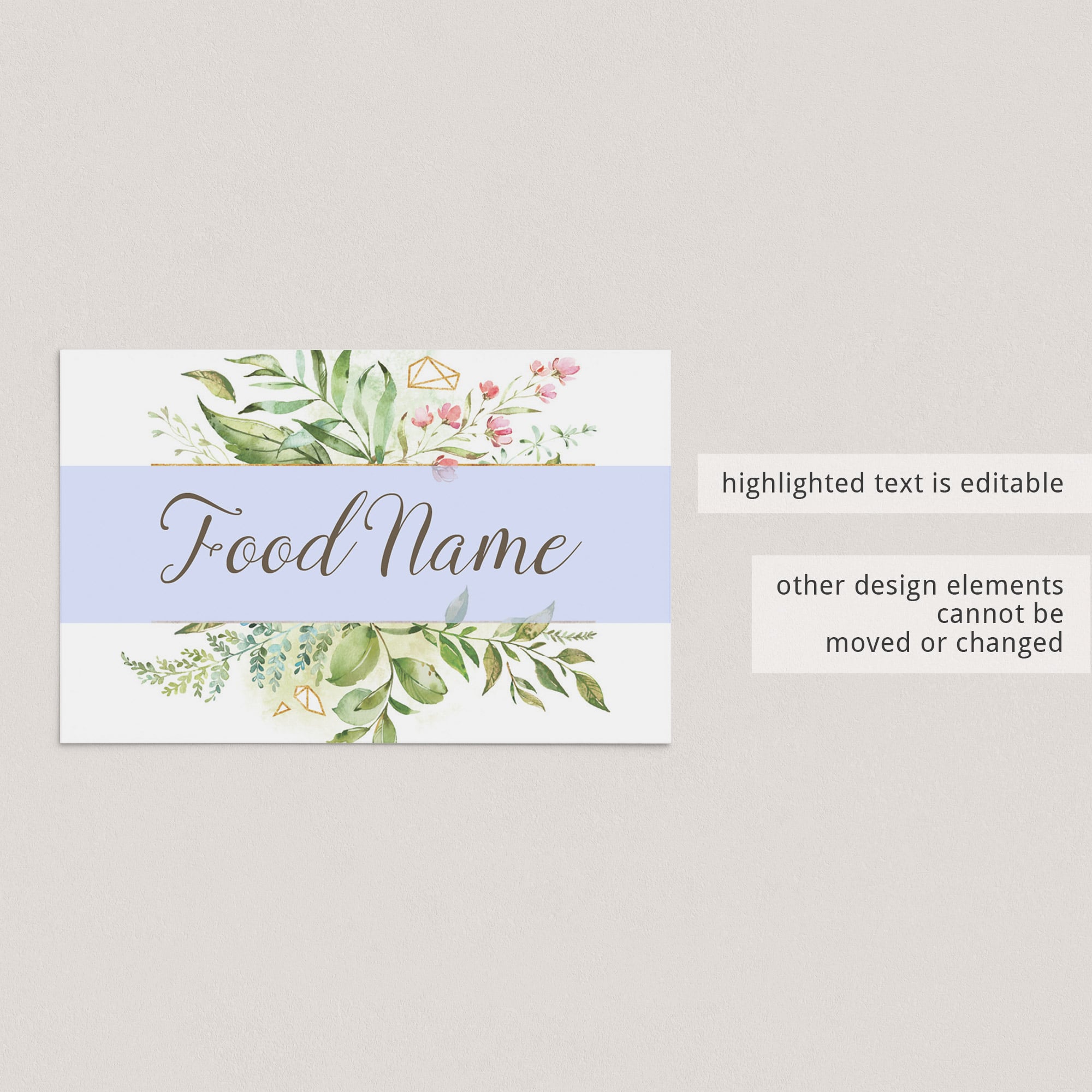 Editable food tent cards for garden baby shower by LittleSizzle