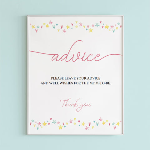 Printable girl baby shower Advice Sign | Instant download pink decor ...