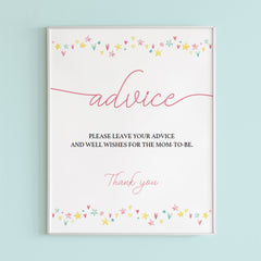 Printable pink baby shower advice sign by LittleSizzle