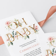 DIY babyshower invitation for girl oh baby floral greenery by Littlesizzle