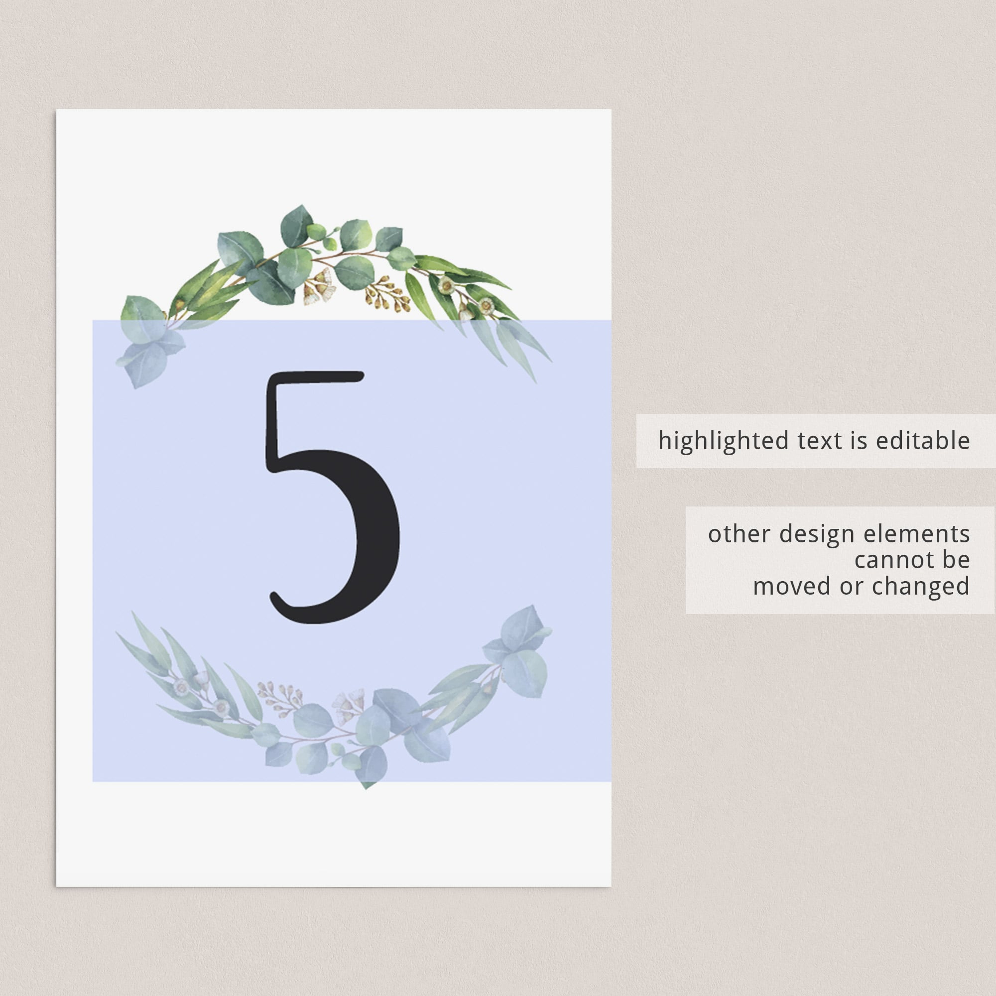 Printable table number cards botanical theme by LittleSizzle