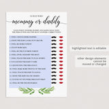 Guess Who Mommy or Daddy Game Template for Co-ed Baby Shower