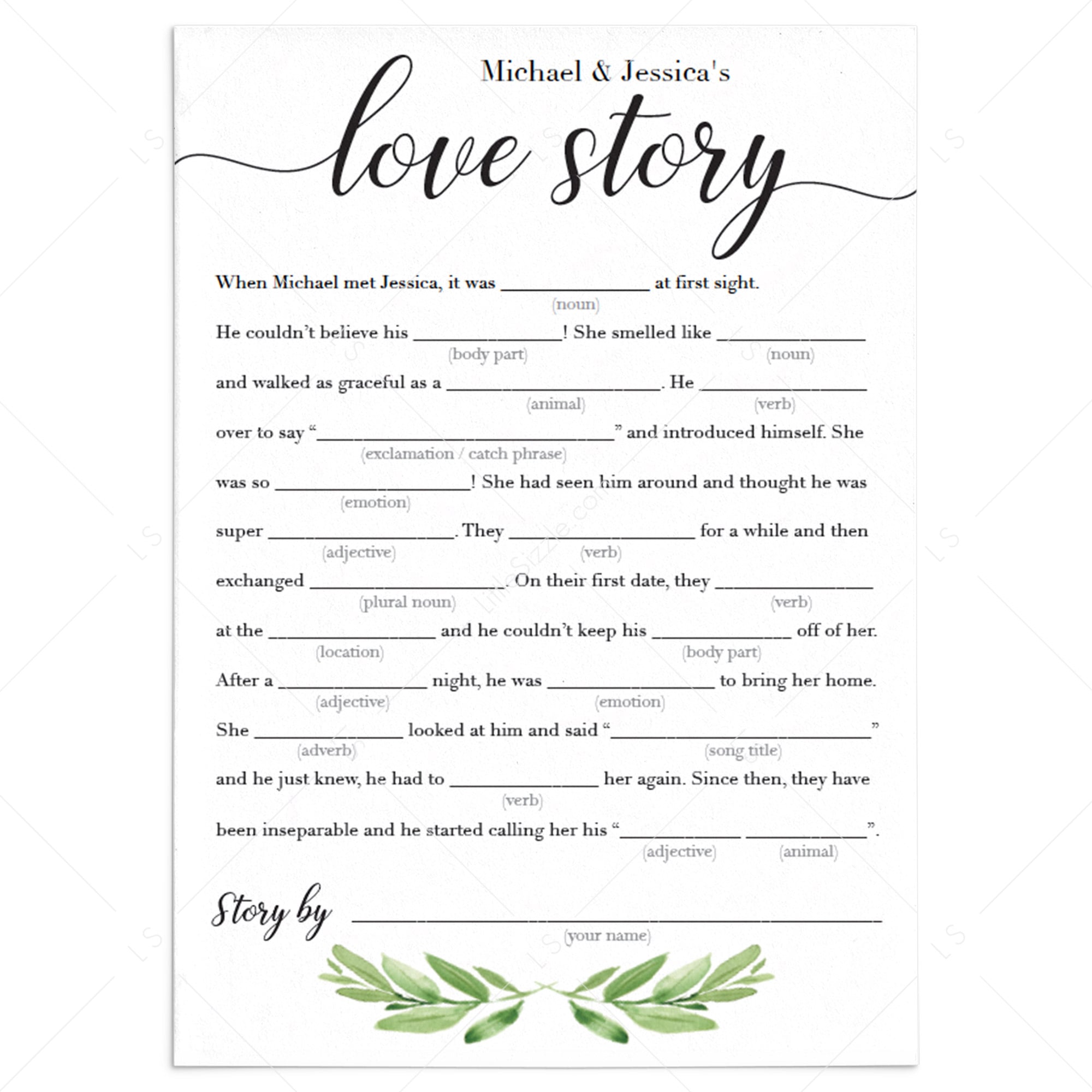 editable love story madlibs wedding games by LittleSizzle