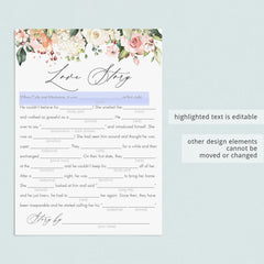 Editable bridal party game love story mad libs in bundle by LittleSizzle