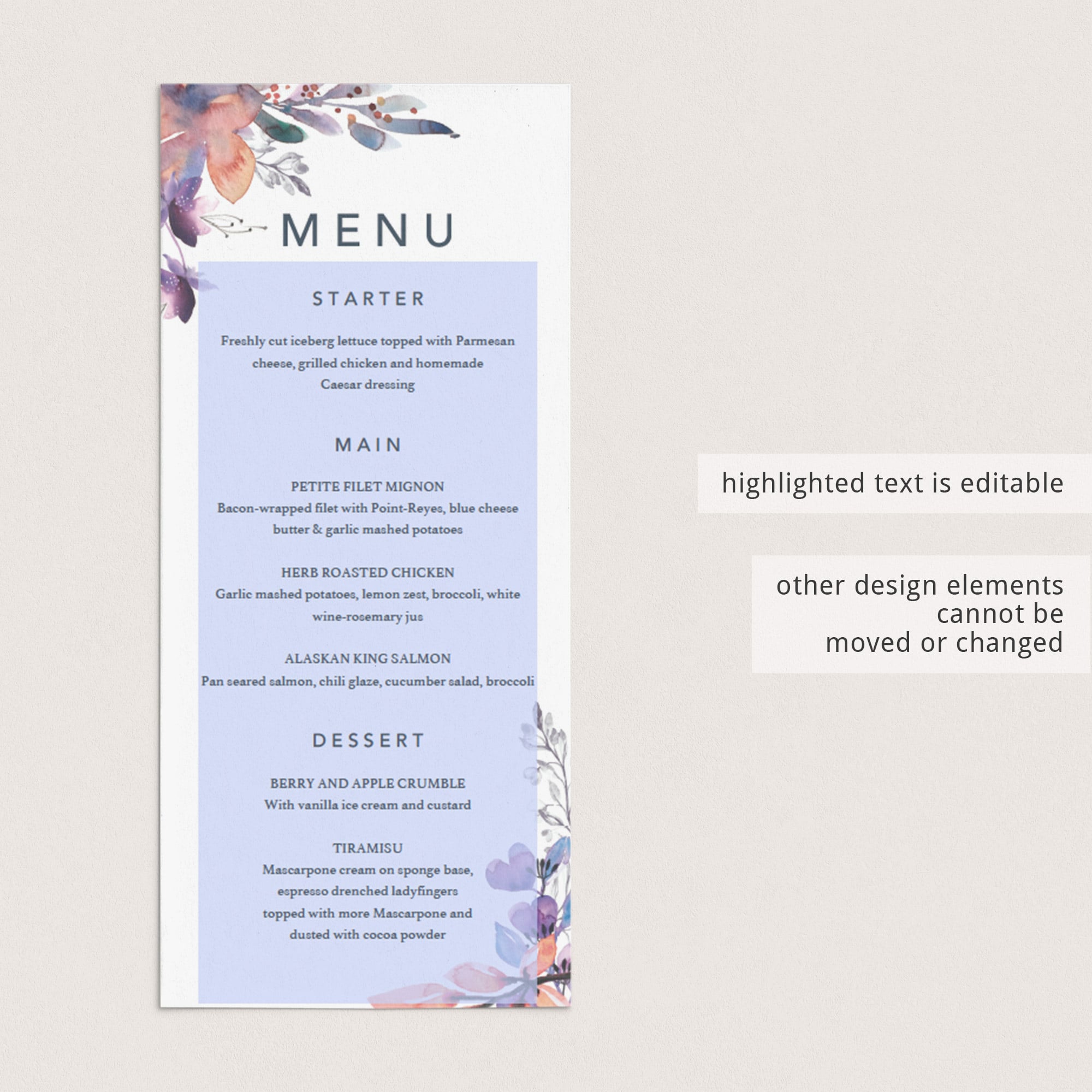 DIY floral event menu cards printable by LittleSizzle