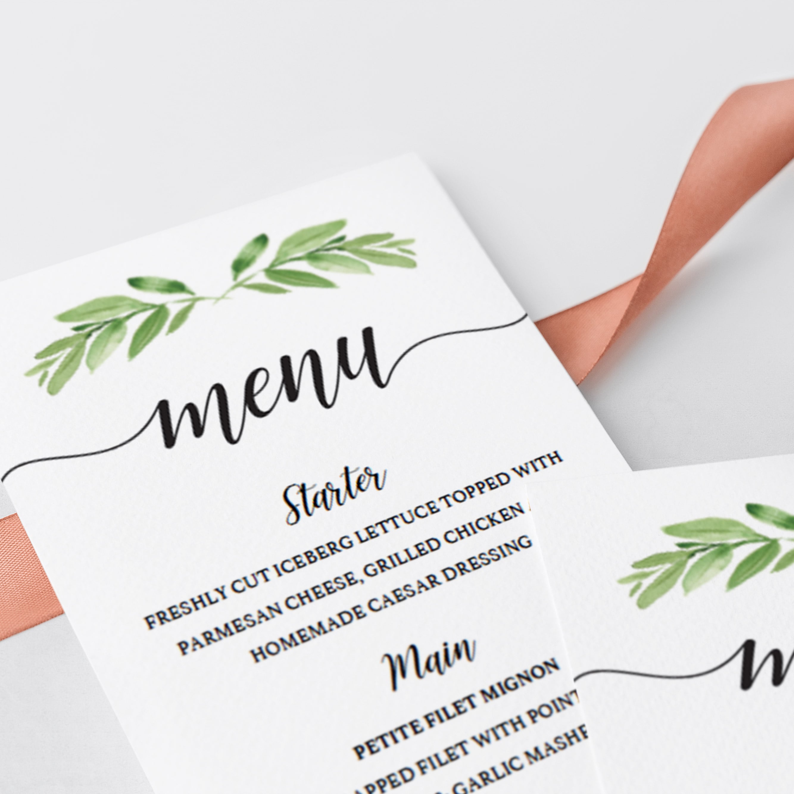 Green wedding menu card template by LittleSizzle