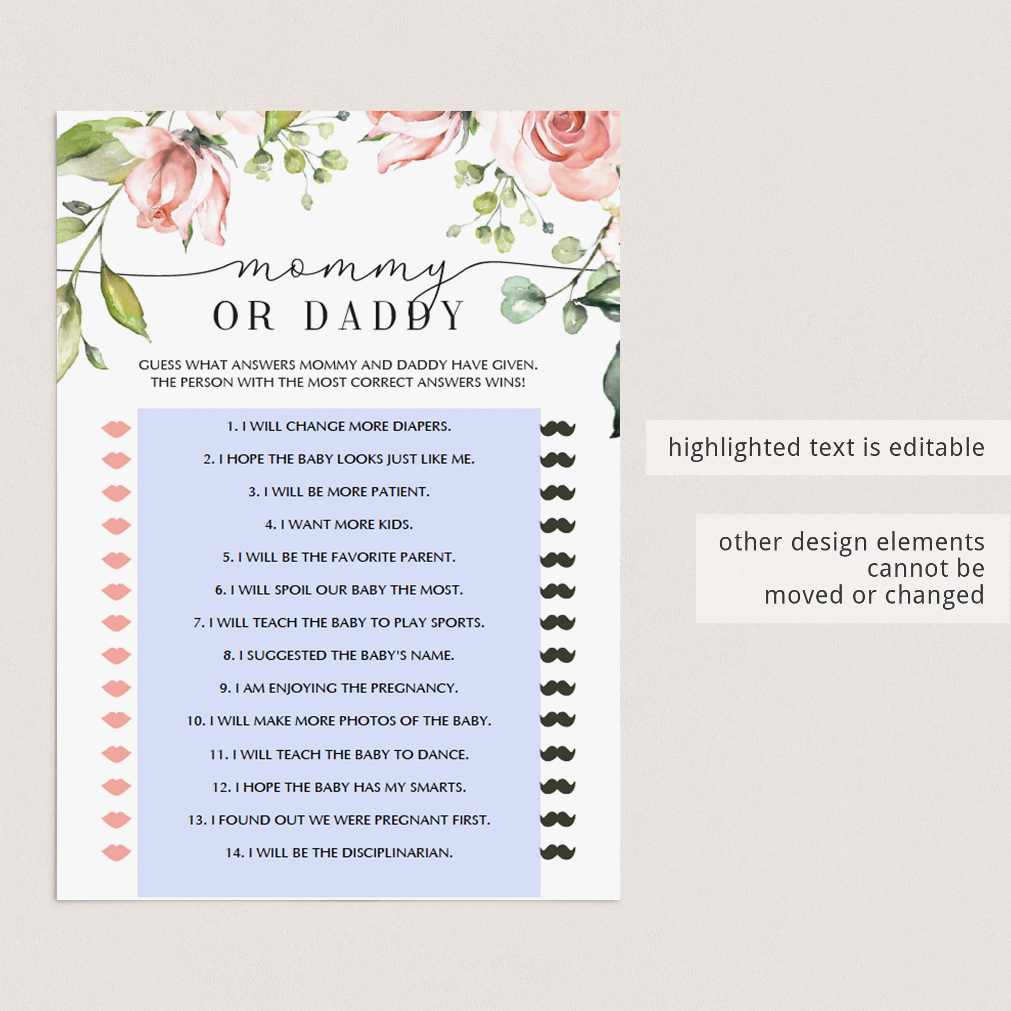 Mummy or daddy baby shower game printable by LittleSizzle