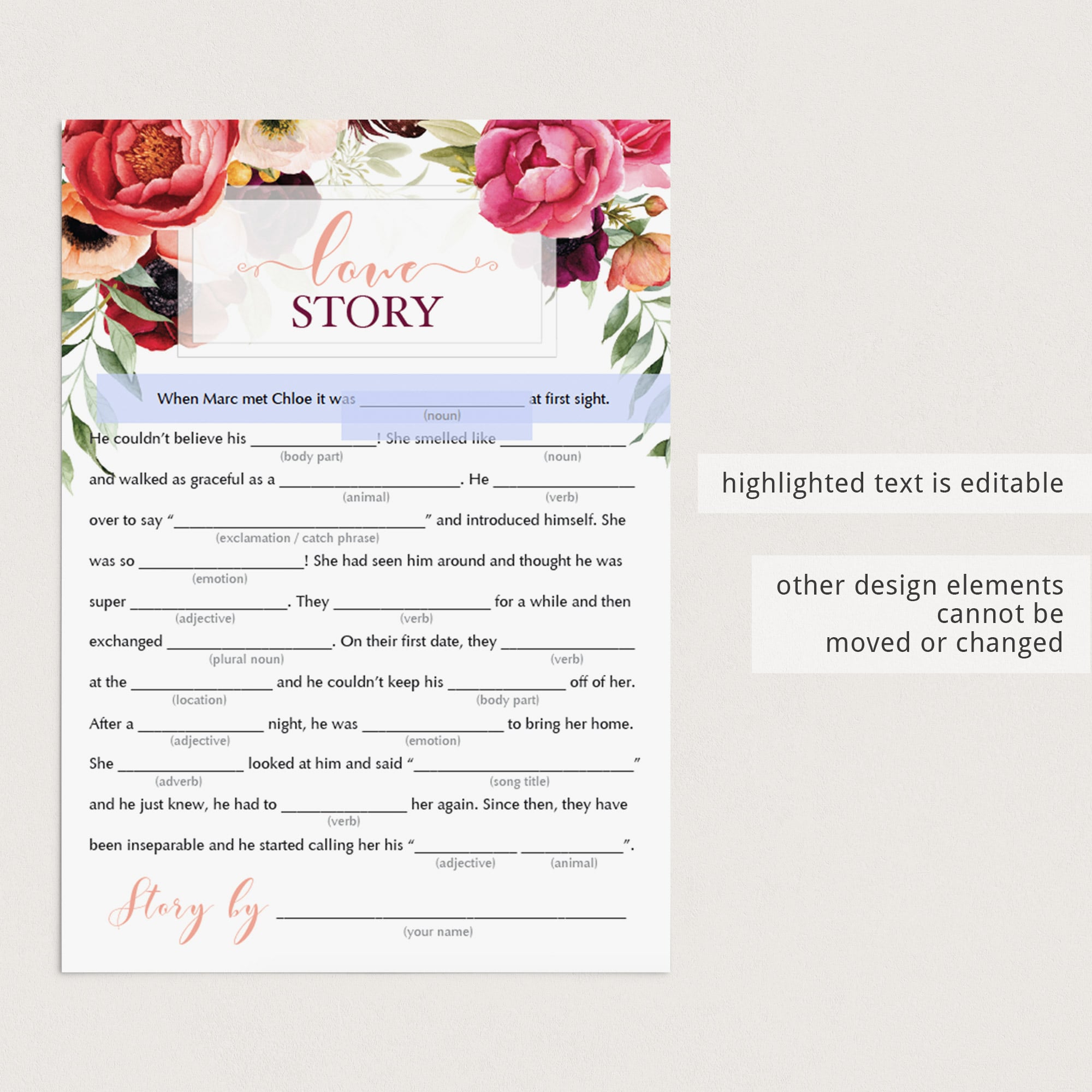 Editable mad libs games for bridal shower by LittleSizzle