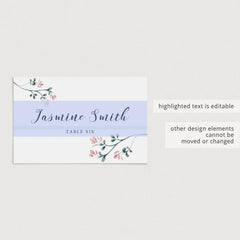 Printable Place Cards with Pink and Green Flowers