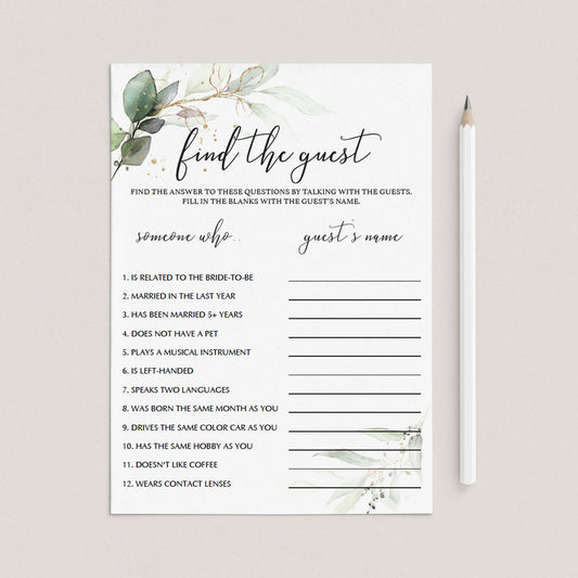 Green and Gold Party Game Find The Guest Template by LittleSizzle