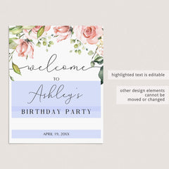 Blush Floral Birthday Welcome Sign Template