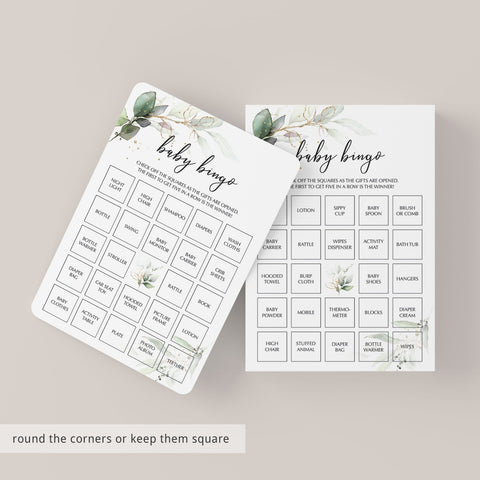 Baby Shower Bingo Cards Printable | Greenery and Gold Theme – LittleSizzle