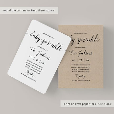 Simple Baby Sprinkle Invitation Template with Calligraphy Font ...