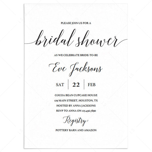 Calligraphy Bridal Shower Invitation Template by LittleSizzle