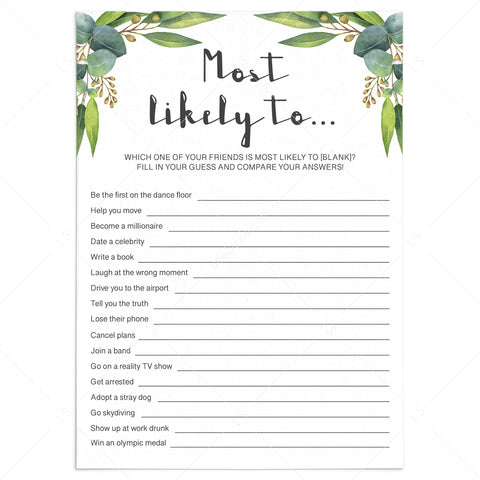 Who's Most Likely To...? Girls Night Game Printable – LittleSizzle