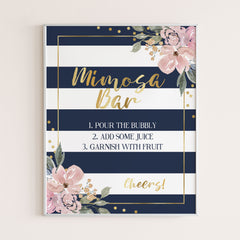 Navy stripes and pink florals mimosa sign download by LittleSizzle