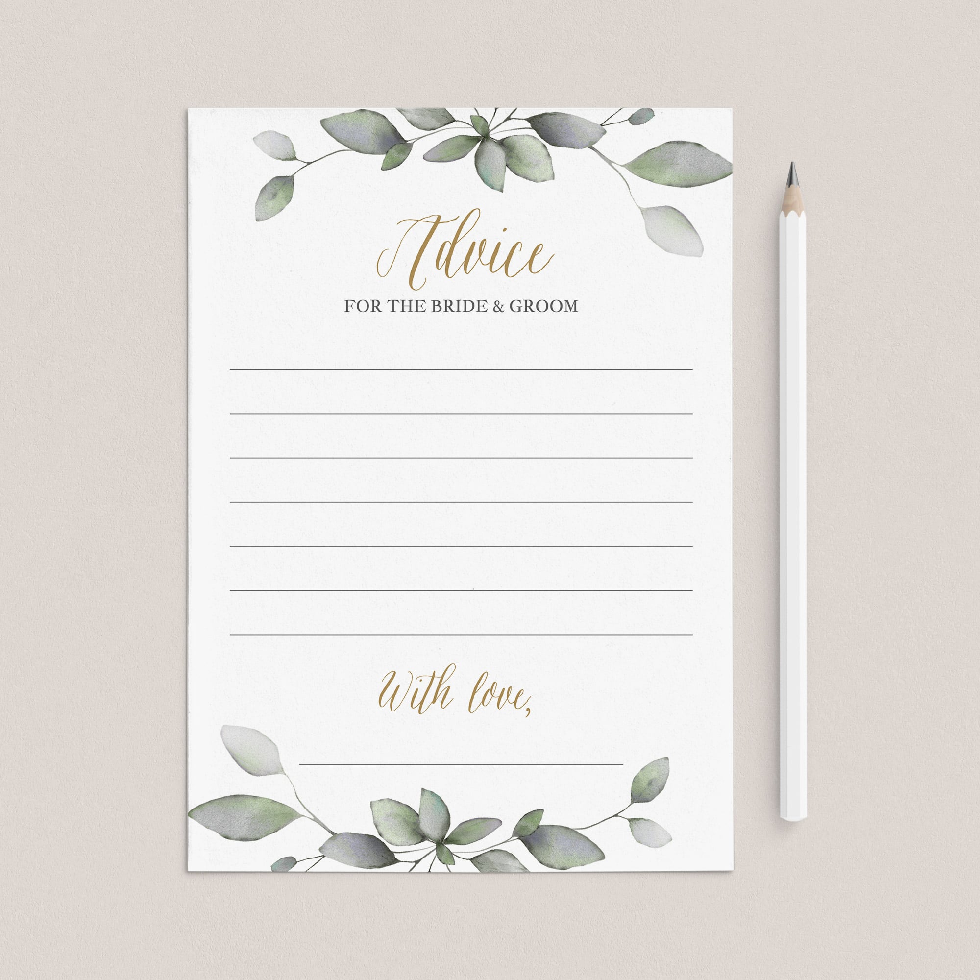 Gold And Green Wedding Advice Cards Printable by LittleSizzle