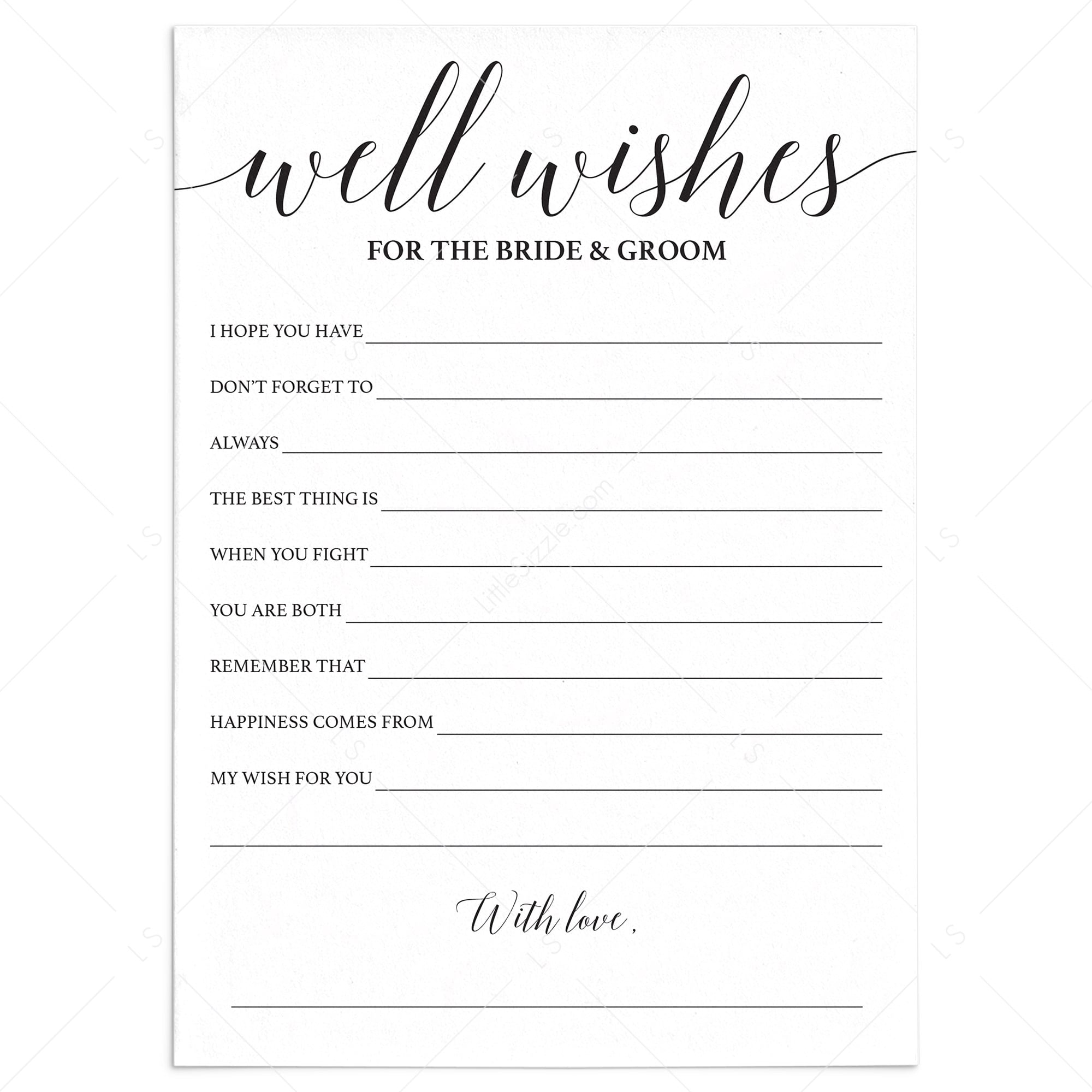 Calligraphy Wedding Well Wishes Card Printable by LittleSizzle